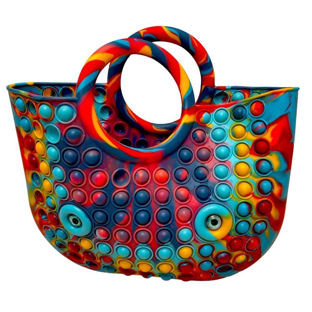 colorful pop push bubble fidget anti stress bag with blue beast eyes 13”x12”